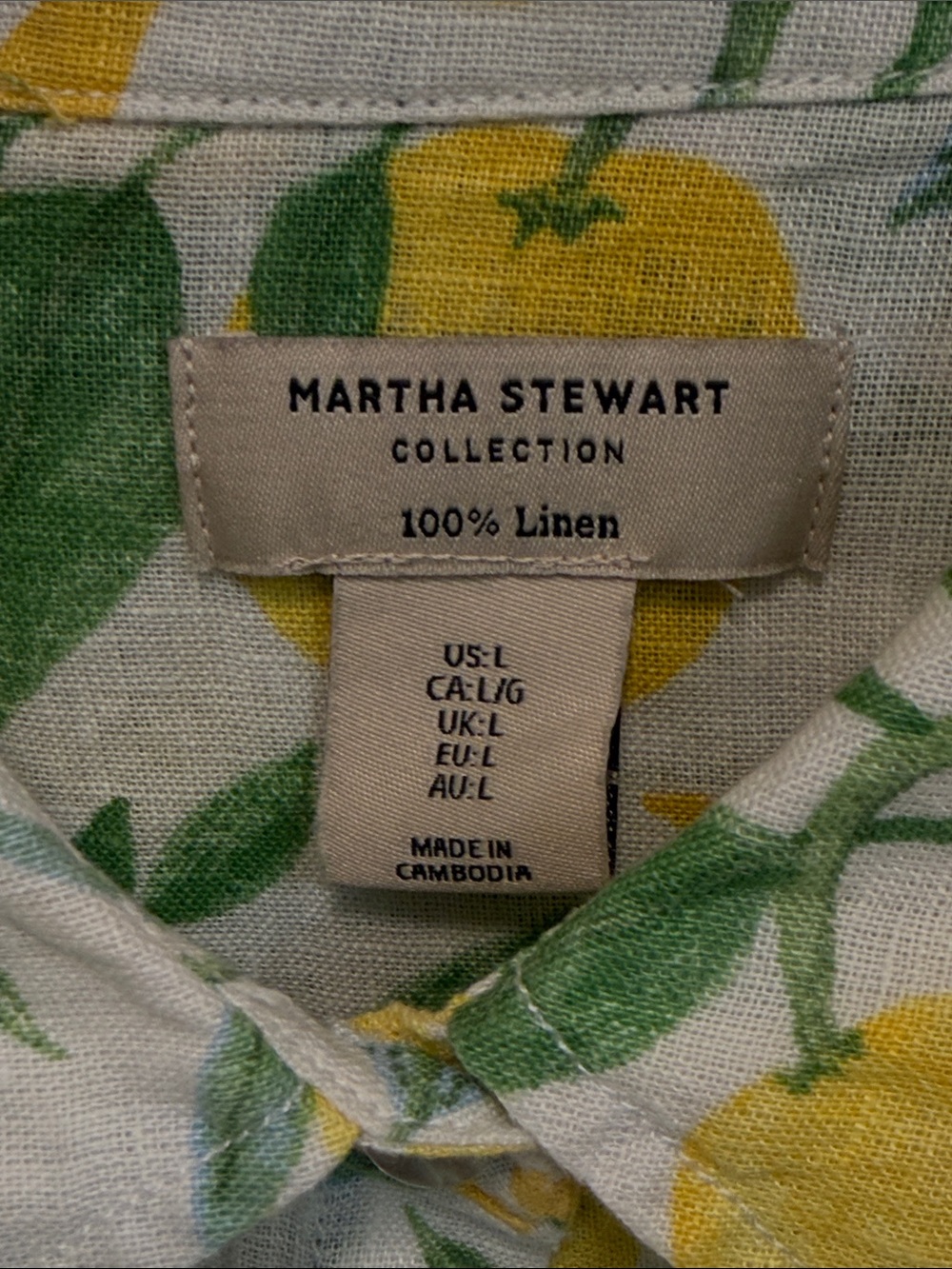 ๐๐๐BOGOHO๐๐๐Martha Stewart Yellow Lemon & Green Leaf Button-Down Shirt-Large - Picture 4 of 9